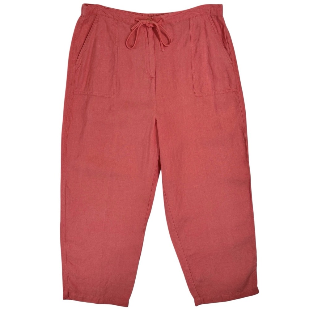Vintage Talbots Irish Linen Pants Size 14 High Rise Wide Leg Cropped Pink Summer
